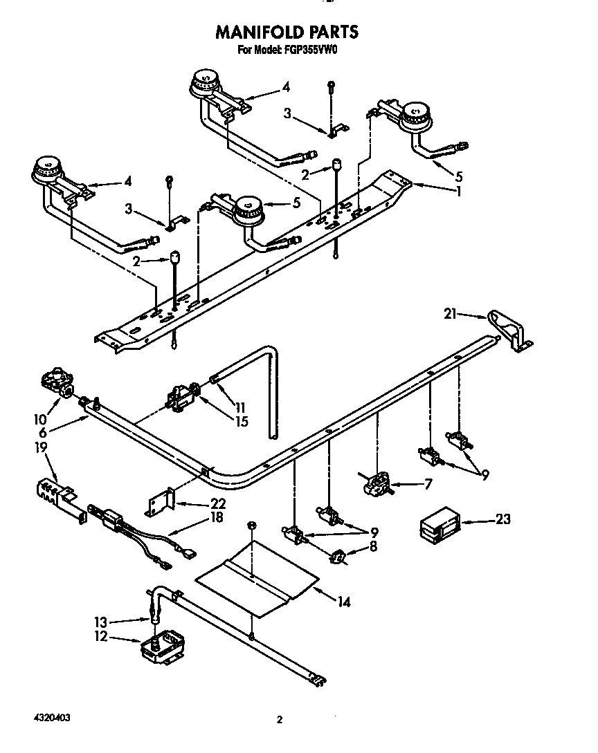 Roper FGP355VW0 manifold diagram