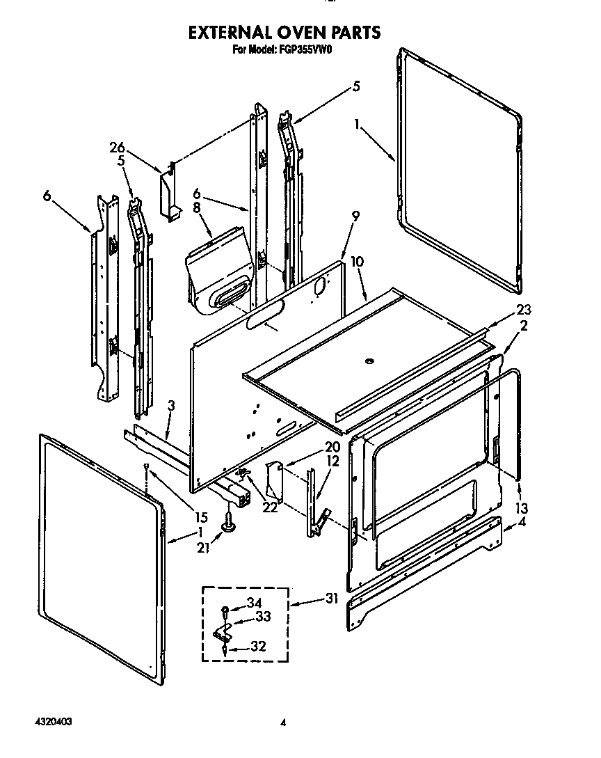 Roper FGP355VW0 external oven diagram