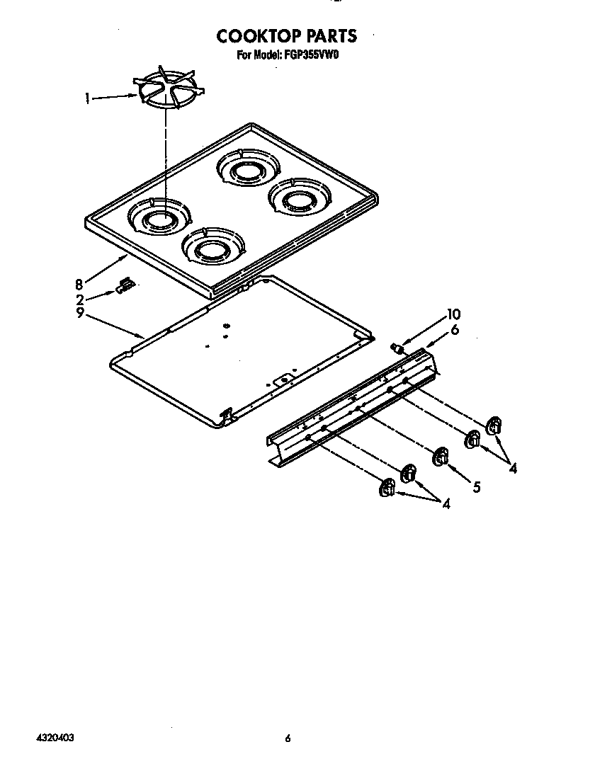 Roper FGP355VW0 cooktop diagram