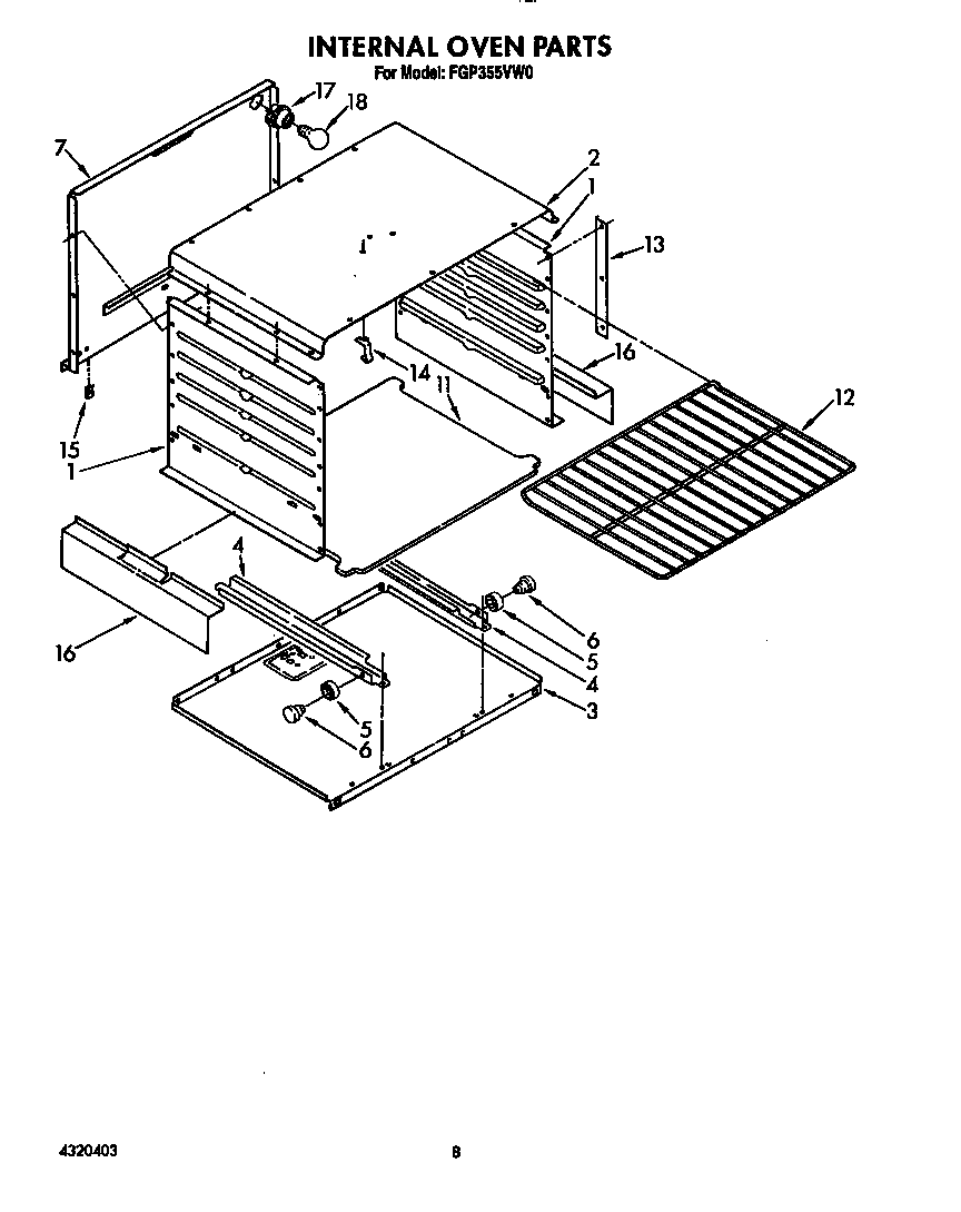Roper FGP355VW0 internal oven diagram
