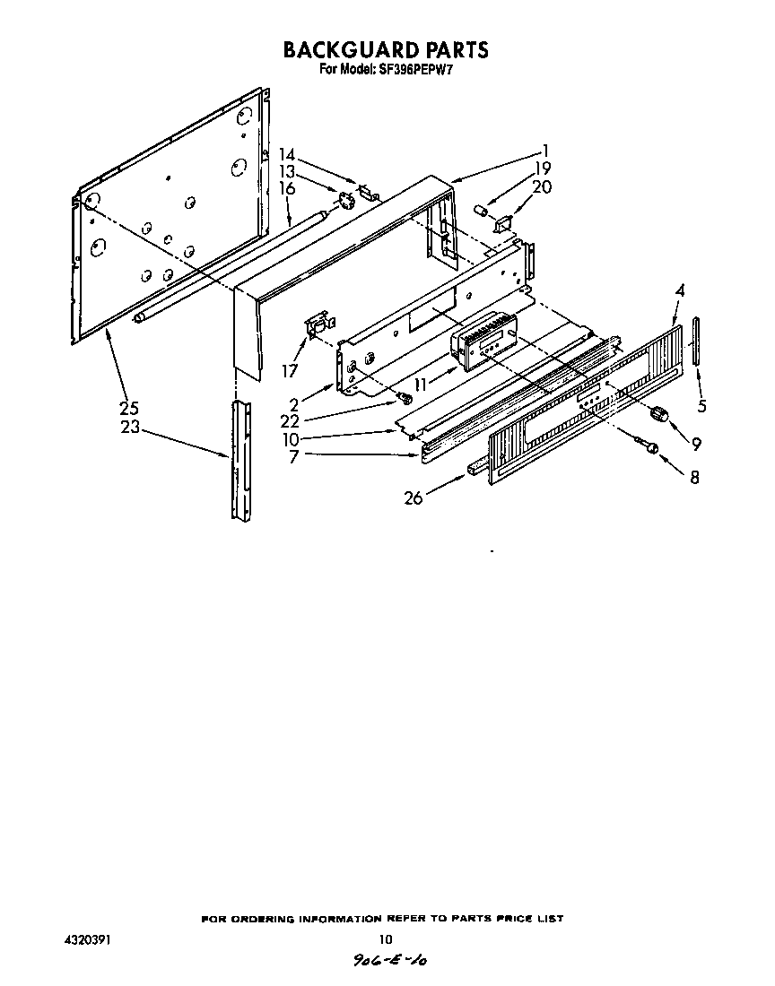 Whirlpool SF396PEPW7 back guard diagram
