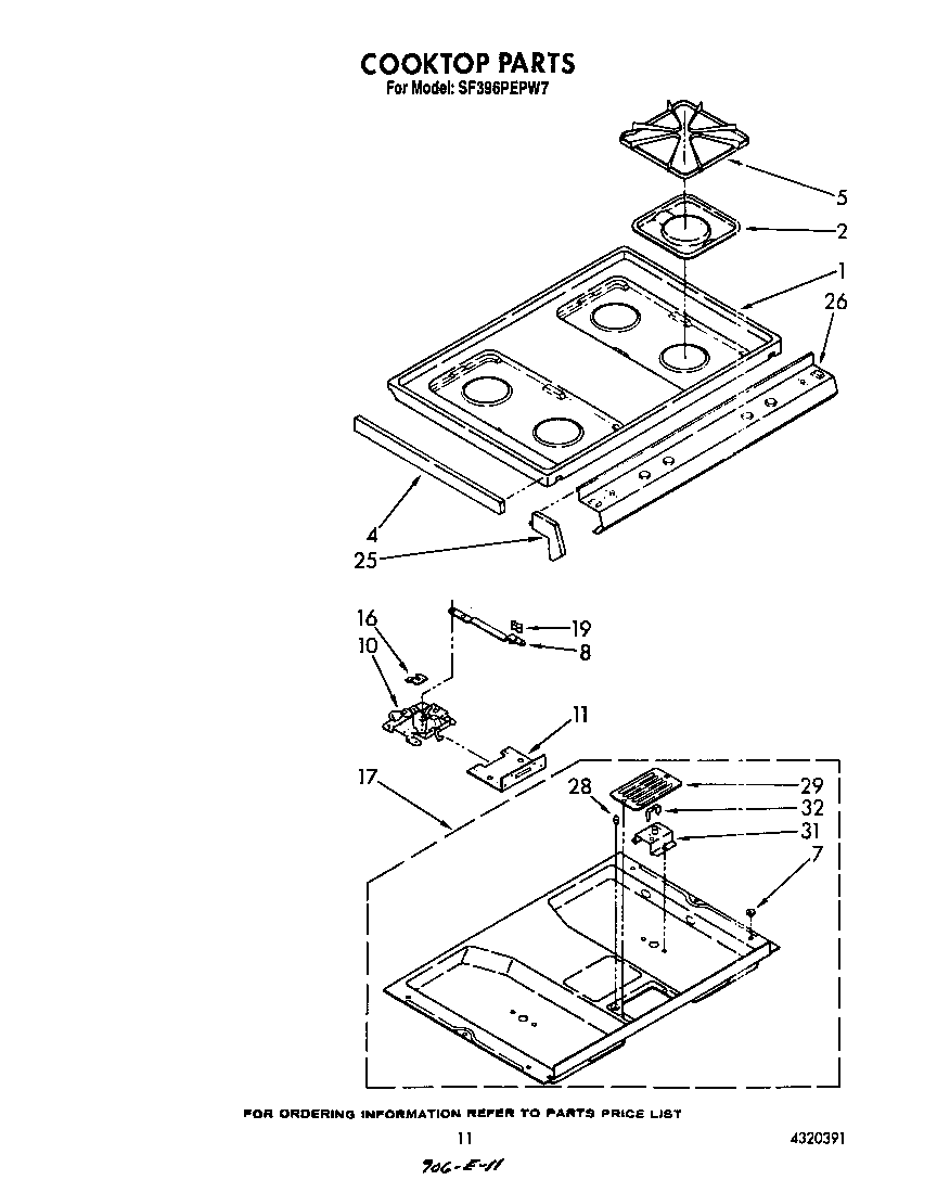 Whirlpool SF396PEPW7 cook top diagram