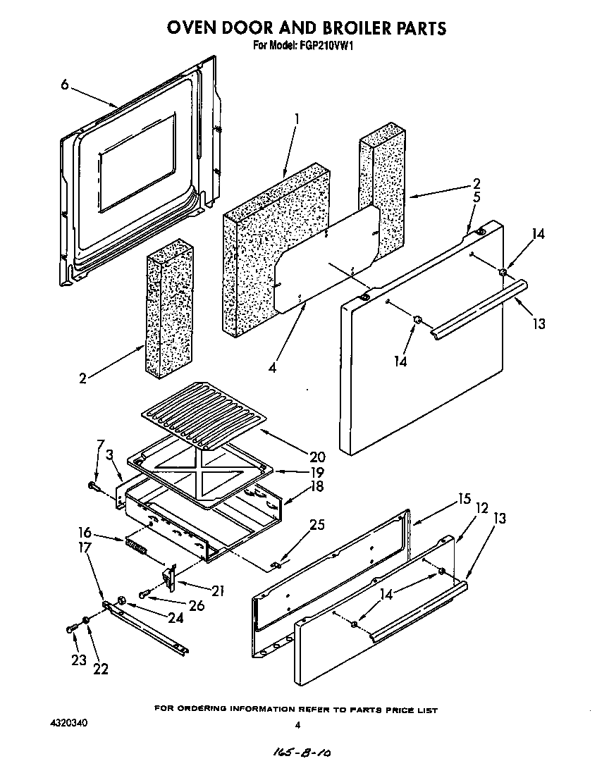 Roper FGP210VW1 oven door and broiler diagram