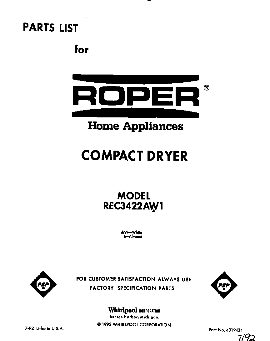 Roper REC3422AW1 null diagram