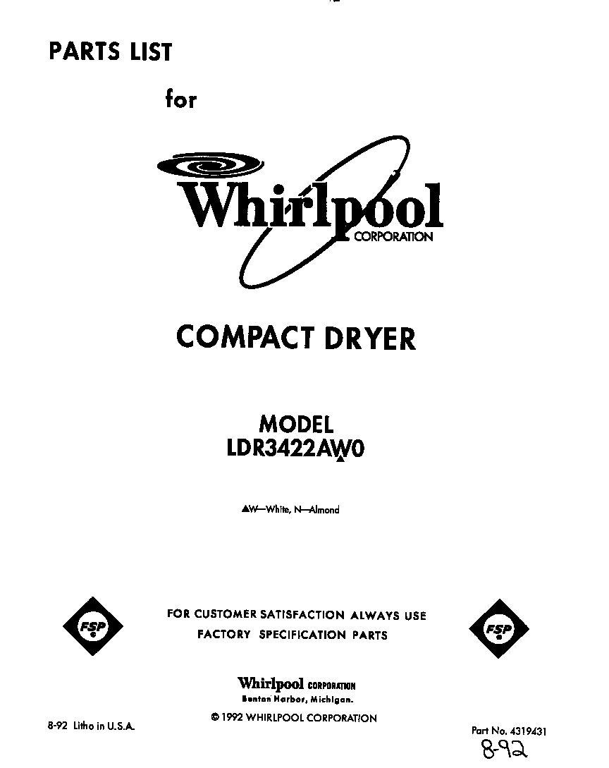 Whirlpool LDR3422AW0 null diagram