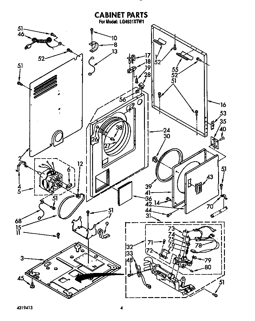 Whirlpool LG4931XTW1 cabinet diagram