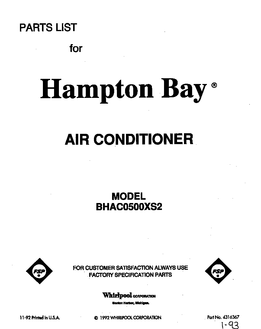 Whirlpool BHAC0500XS2 front cover diagram