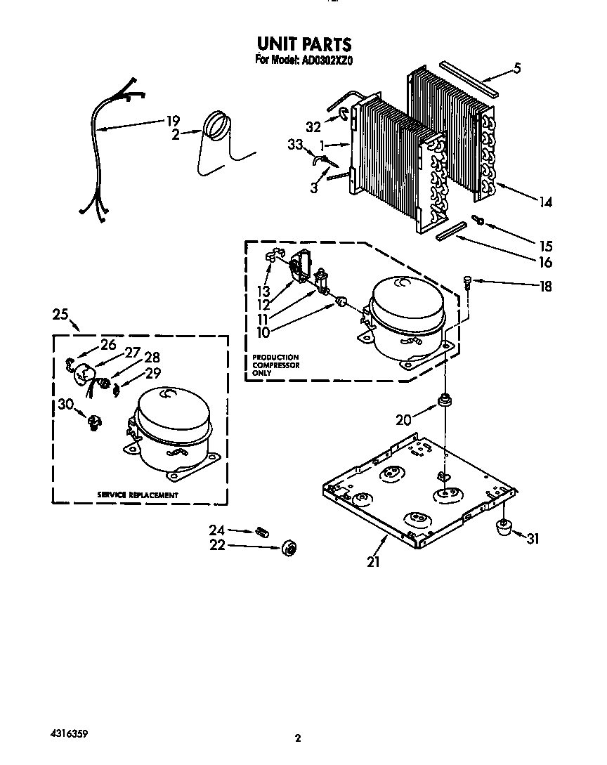 Whirlpool AD0302XZ0 unit parts diagram