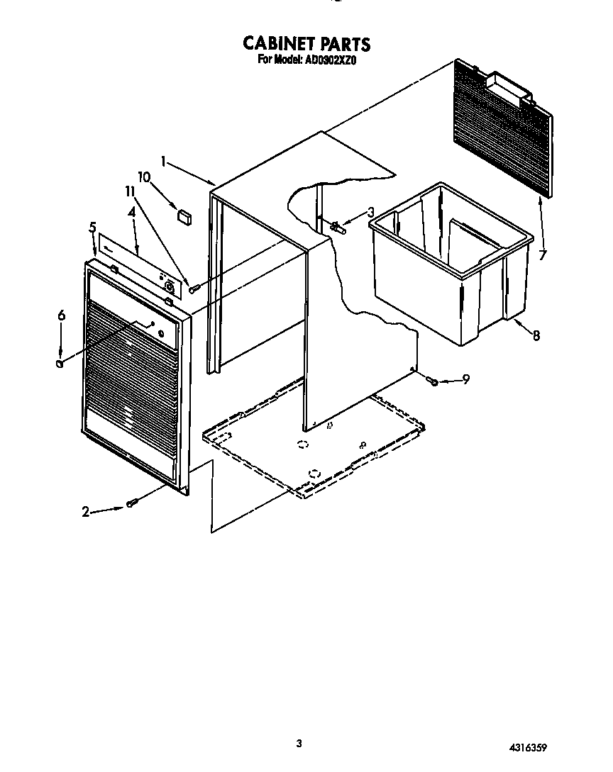 Whirlpool AD0302XZ0 cabinet parts diagram