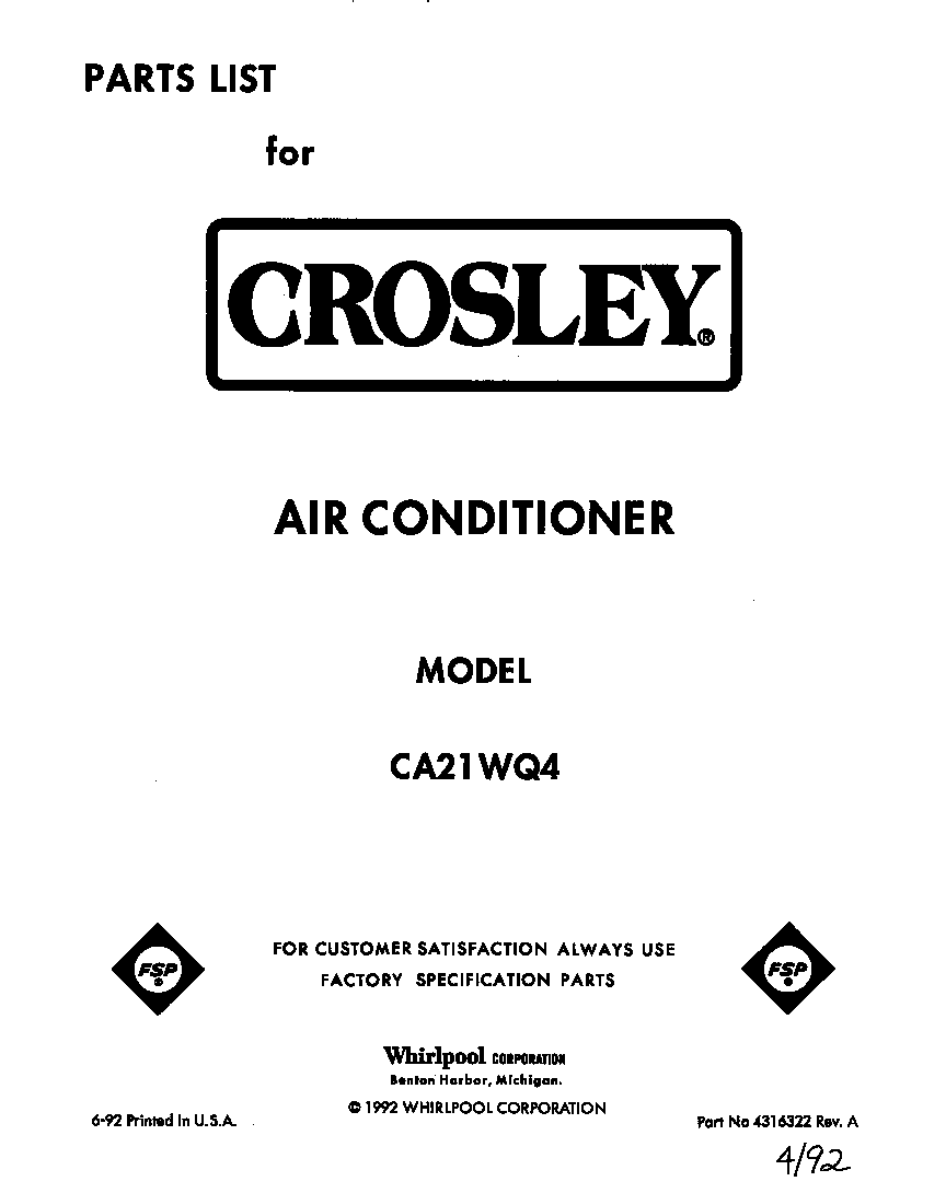 Whirlpool CA21WQ4 front cover diagram