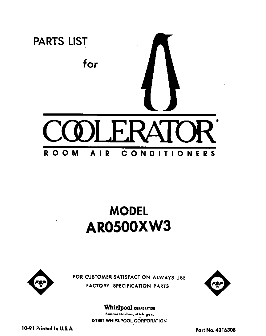 Whirlpool AR0500XW3 front cover diagram