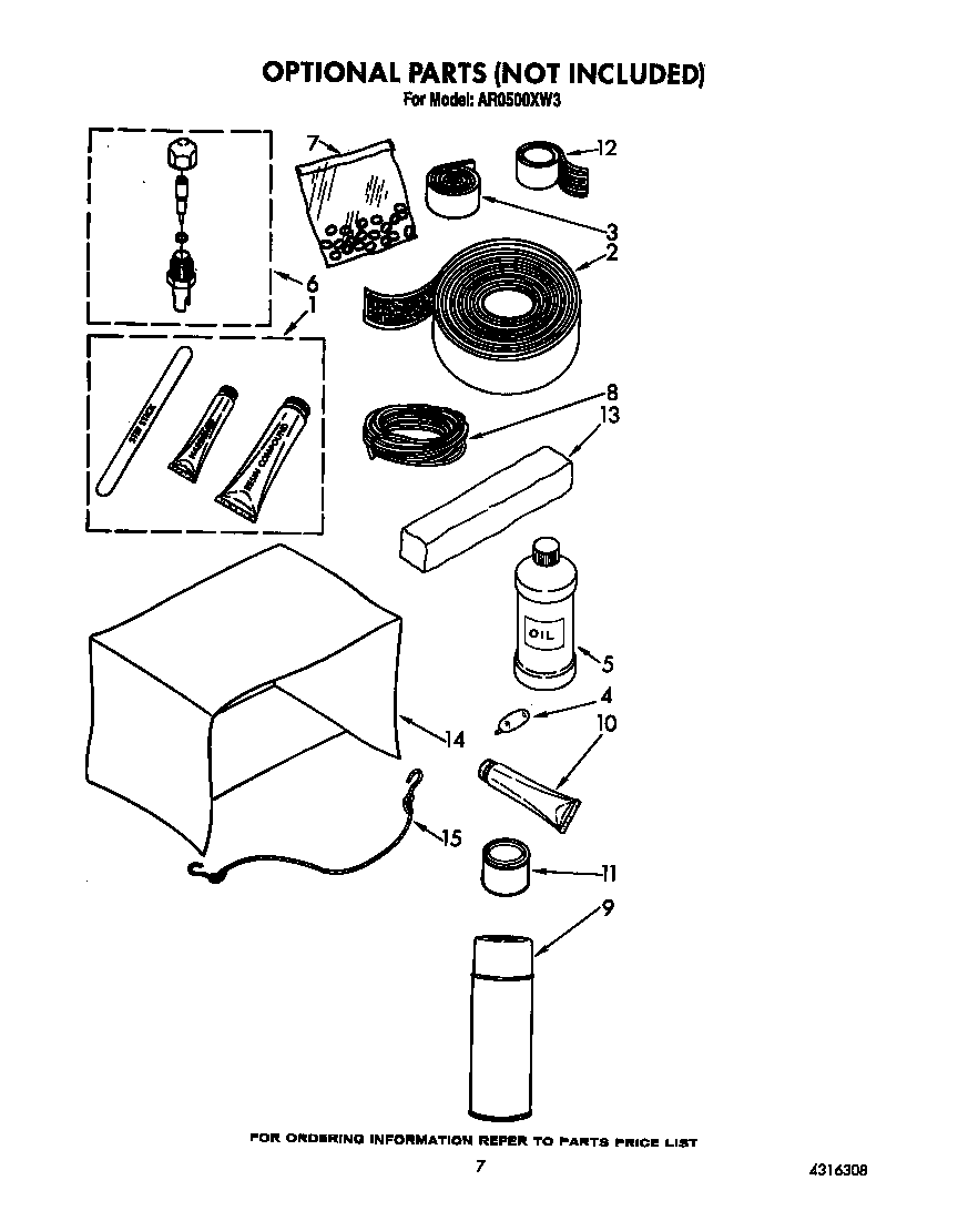 Whirlpool AR0500XW3 optional parts (not included) diagram