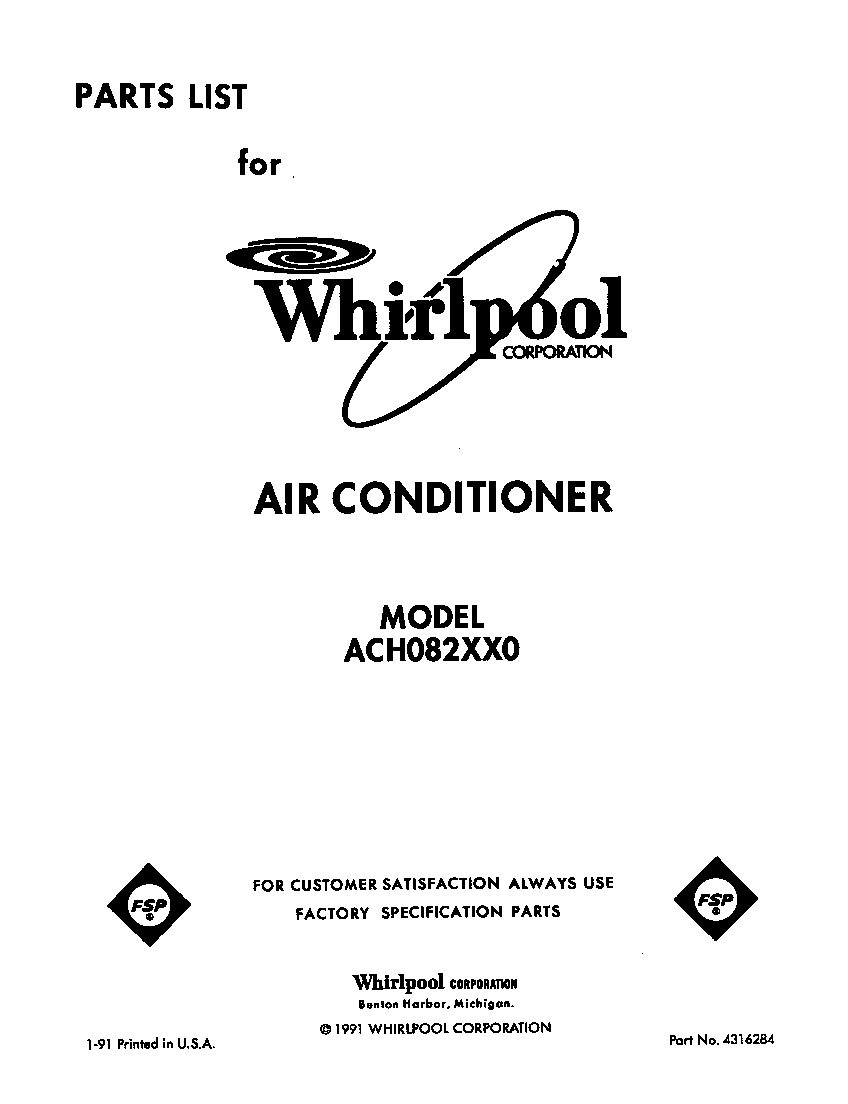 Whirlpool ACH082XX0 front cover diagram
