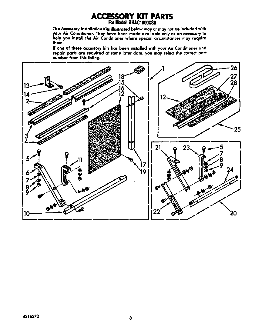 Whirlpool BHAC1800XS0 accessory kit diagram