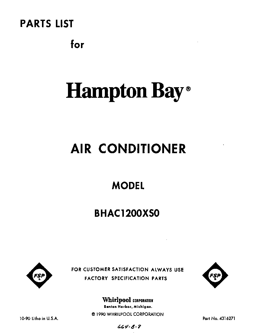 Whirlpool BHAC1200XS0 front cover diagram
