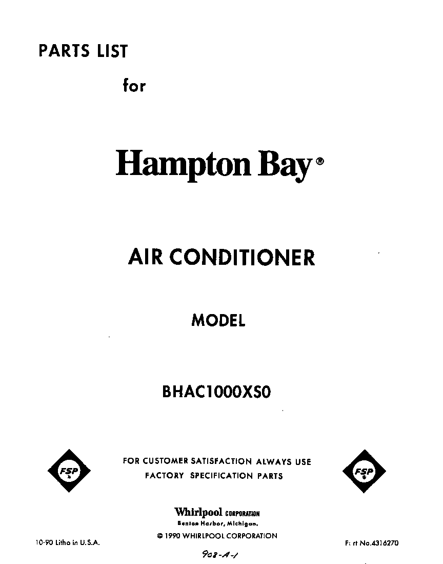 Whirlpool BHAC1000XS0 front cover diagram