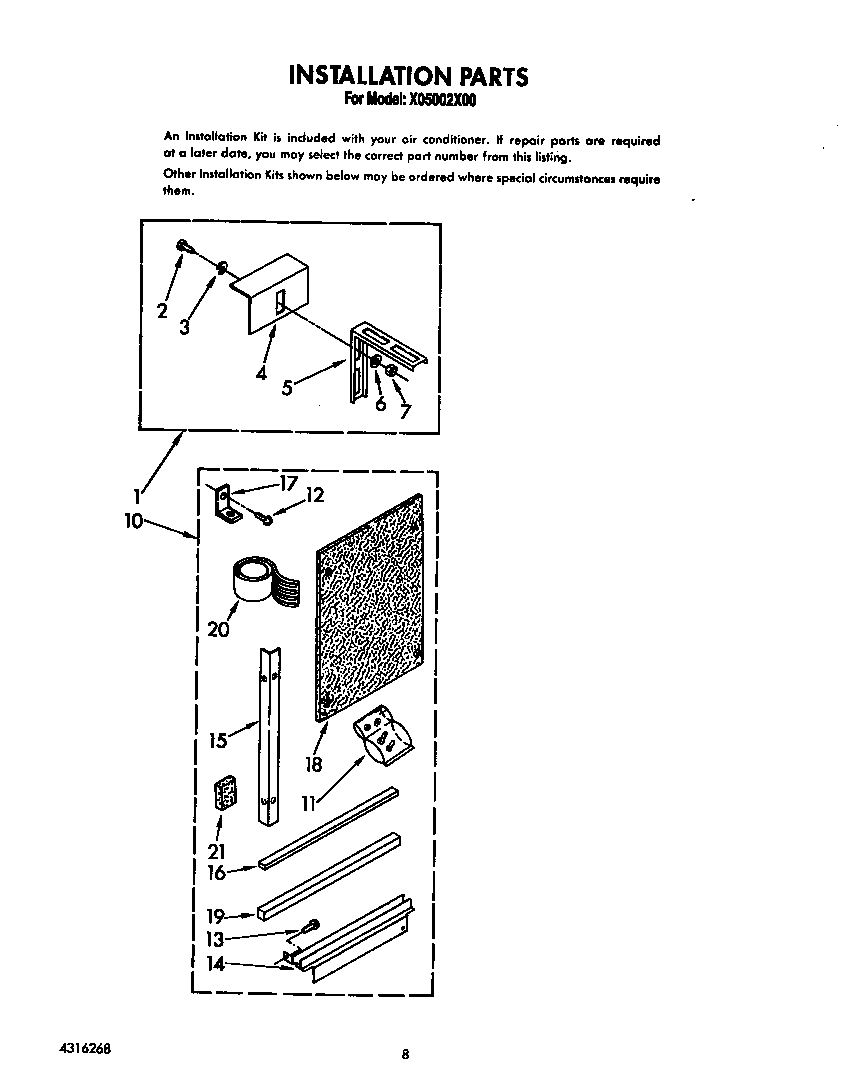 Roper X05002X00 installation parts diagram