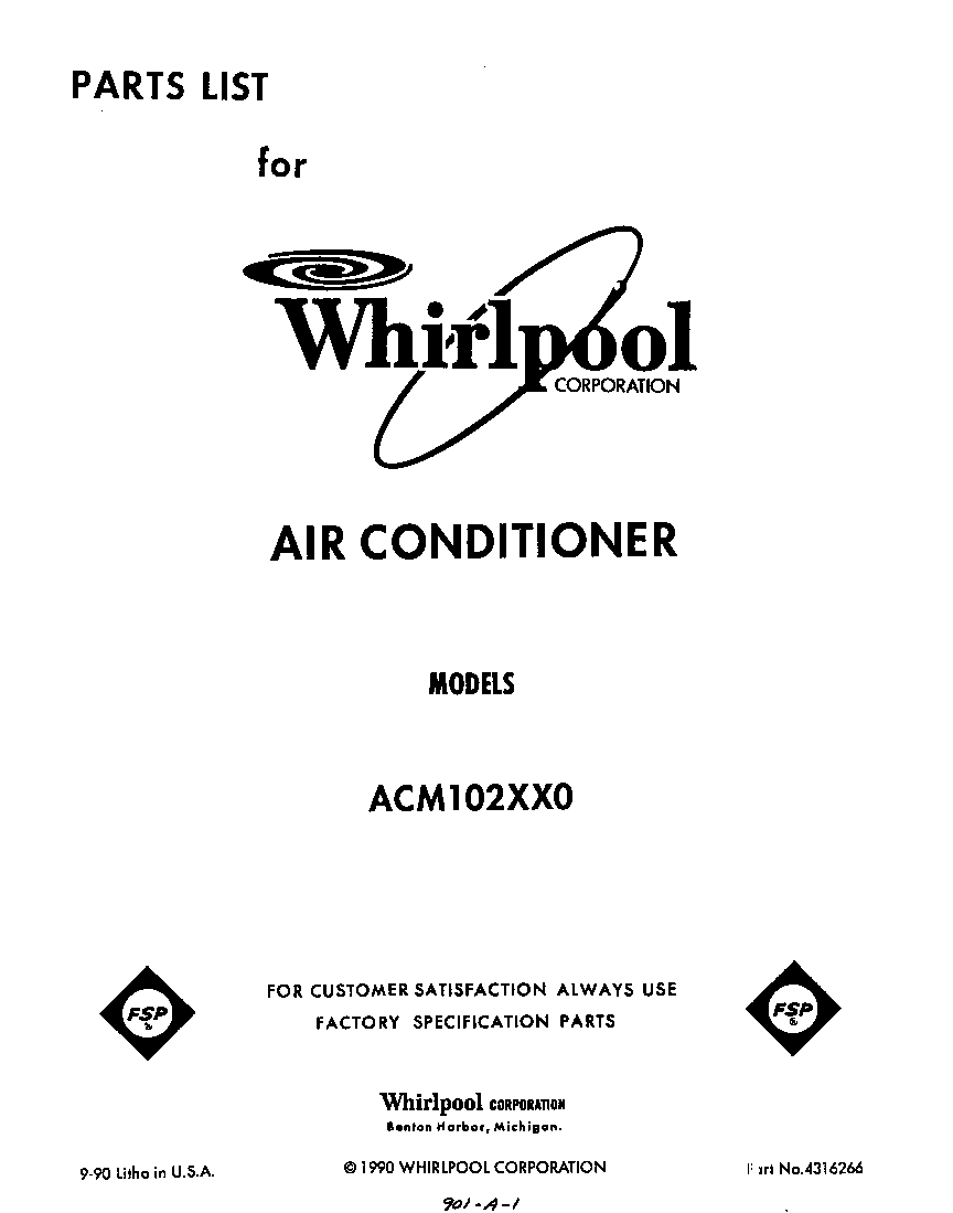 Whirlpool ACM102XX0 front cover diagram