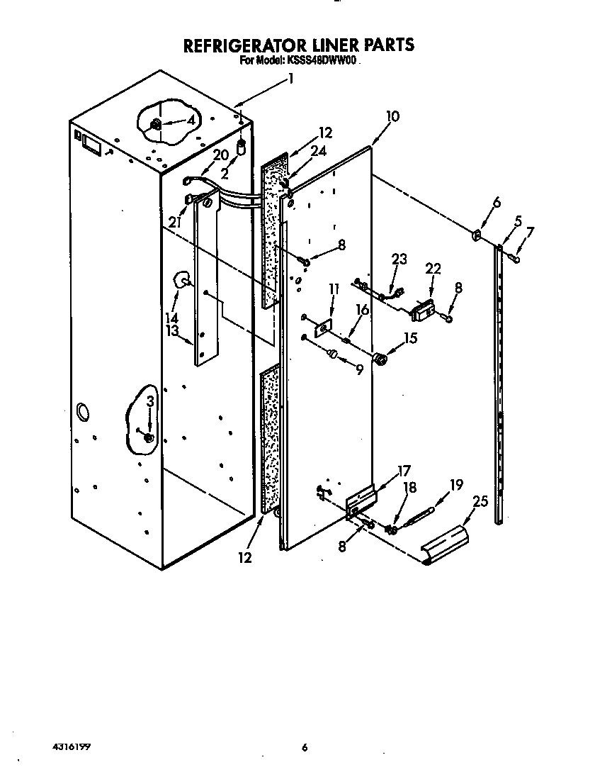 KitchenAid KSSS48DWW00 refrigerator liner diagram