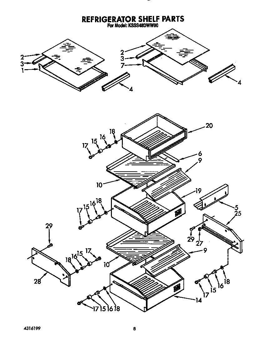 KitchenAid KSSS48DWW00 refrigerator shelf diagram