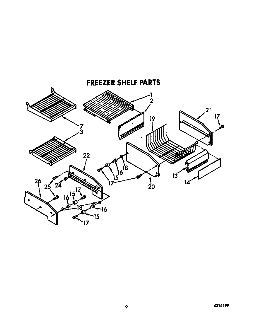 KitchenAid KSSS48DWW00 freezer shelf diagram