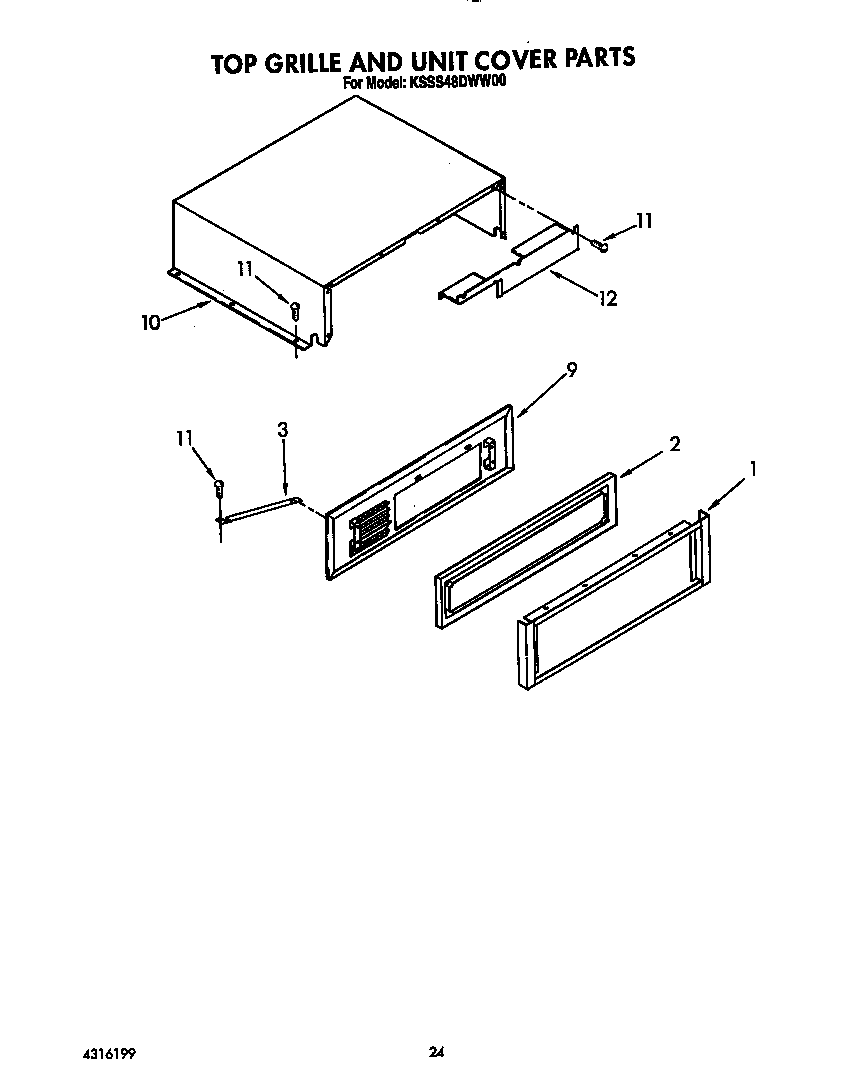 KitchenAid KSSS48DWW00 top grille and unit cover diagram