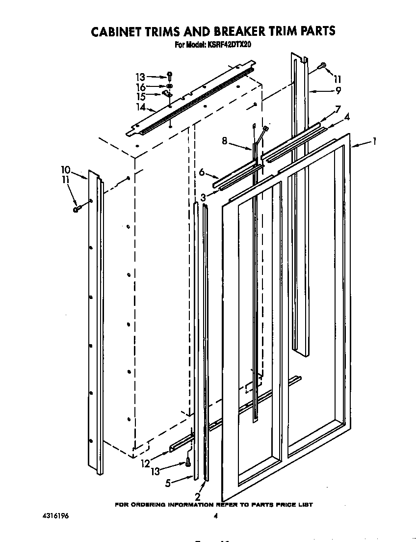 KitchenAid KSRF42DTX20 cabinet trims and breaker trim diagram