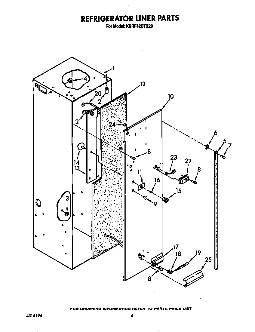 KitchenAid KSRF42DTX20 refrigerator liner diagram