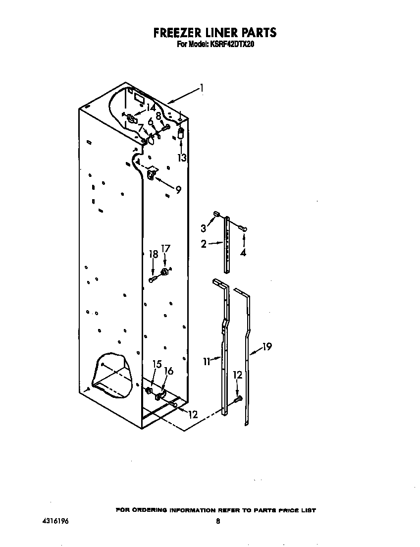 KitchenAid KSRF42DTX20 freezer liner diagram