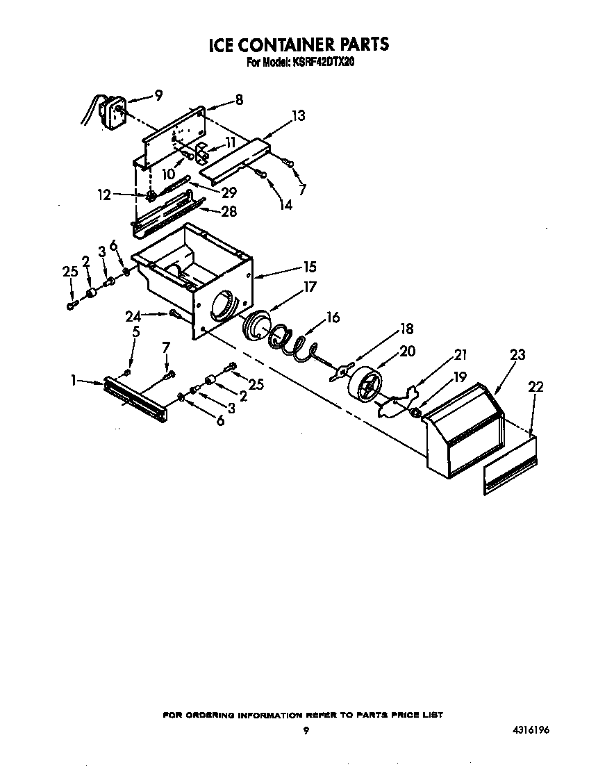 KitchenAid KSRF42DTX20 ice container diagram