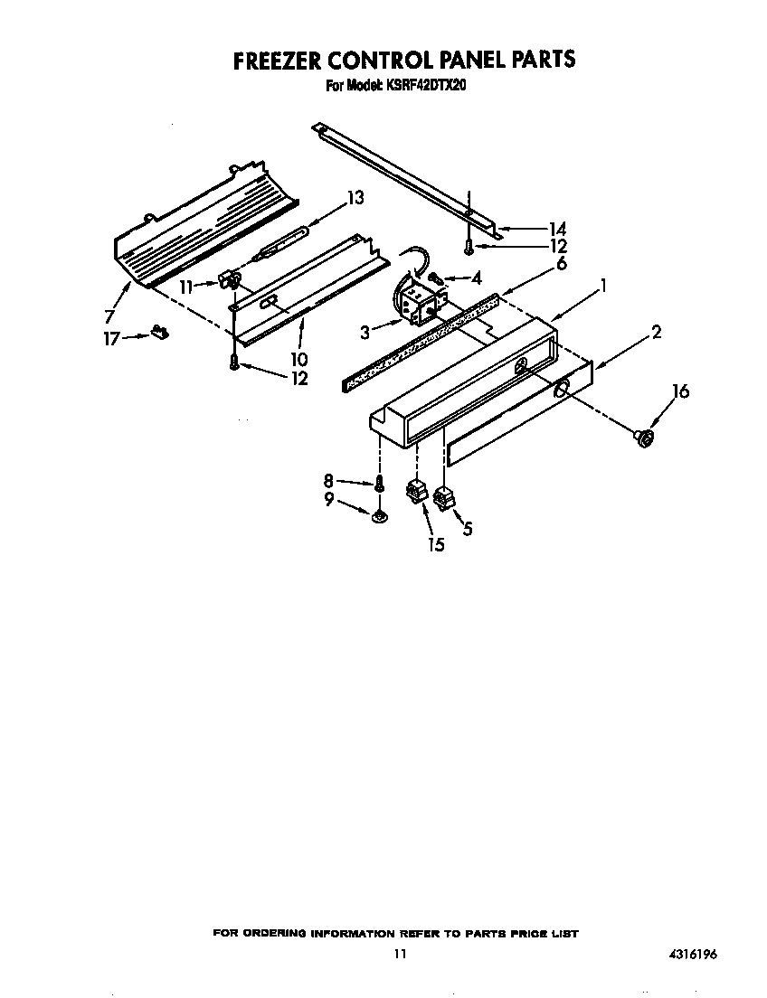KitchenAid KSRF42DTX20 freezer control panel diagram