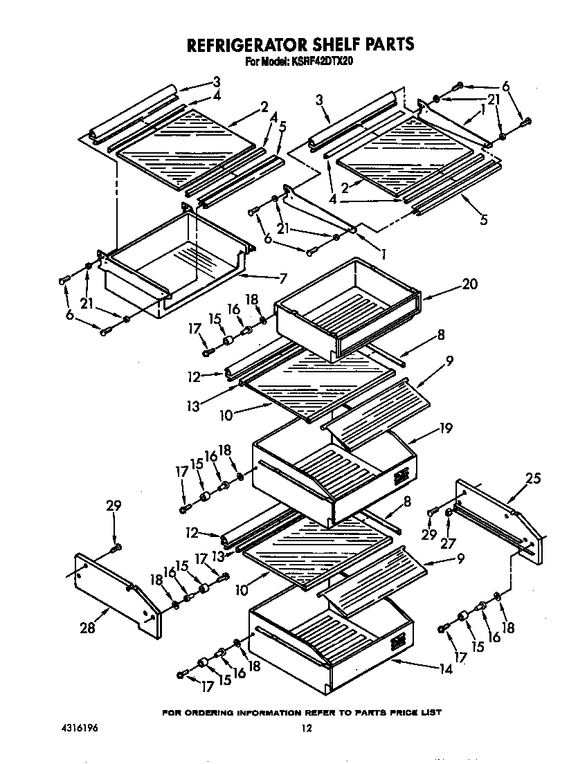 KitchenAid KSRF42DTX20 refrigerator shelf diagram