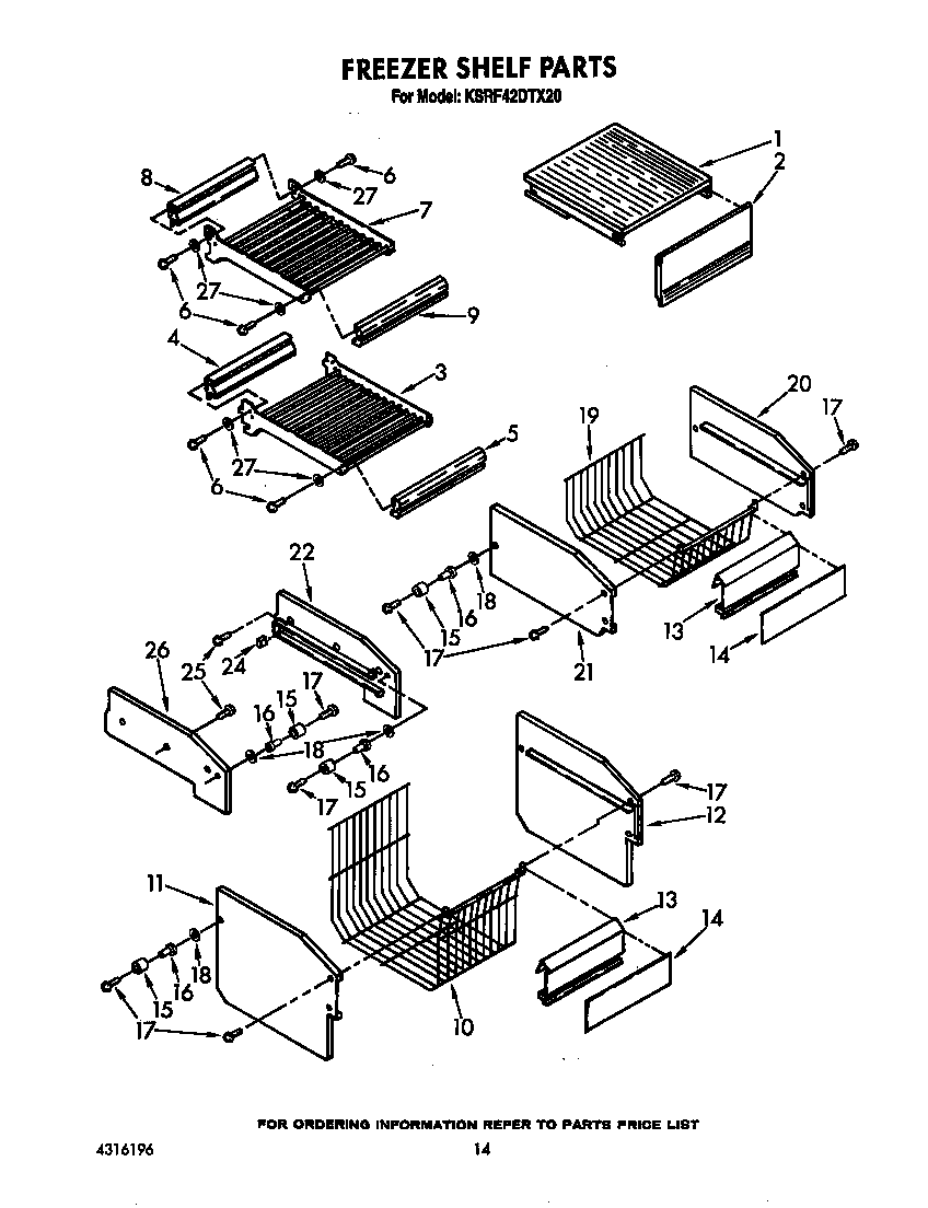 KitchenAid KSRF42DTX20 freezer shelf diagram