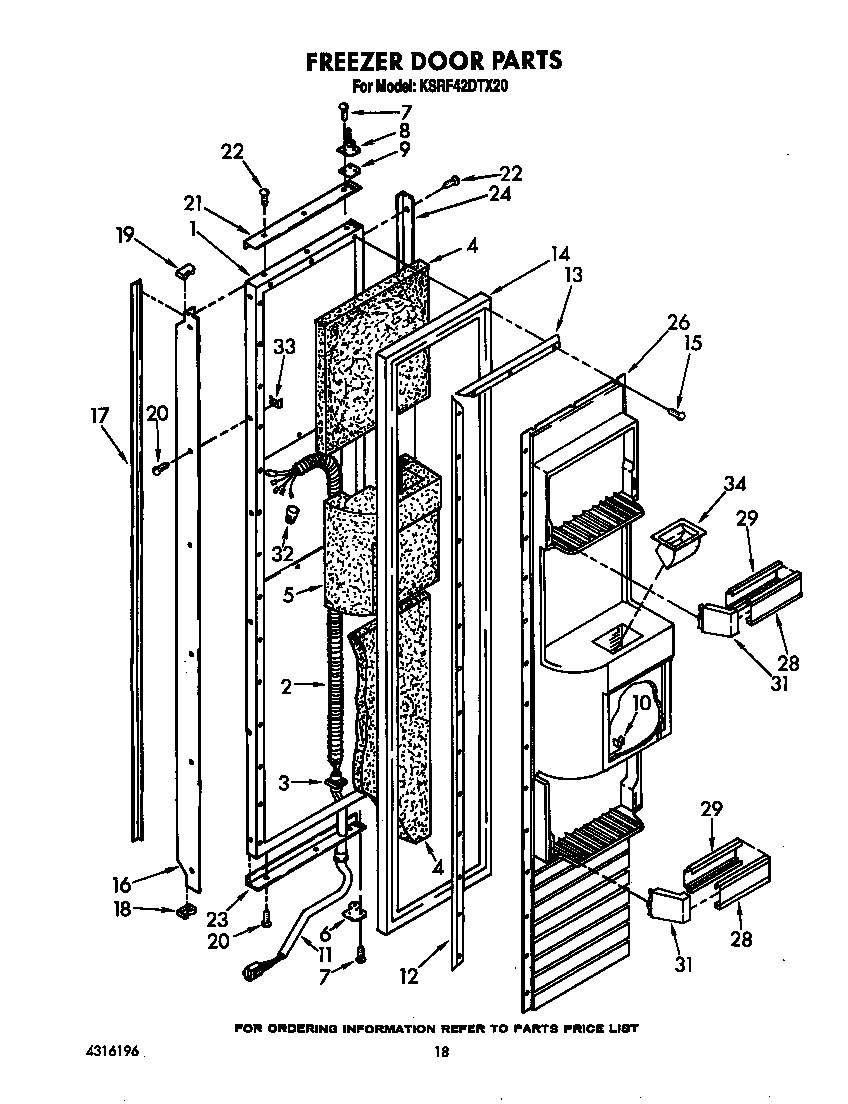 KitchenAid KSRF42DTX20 freezer door diagram