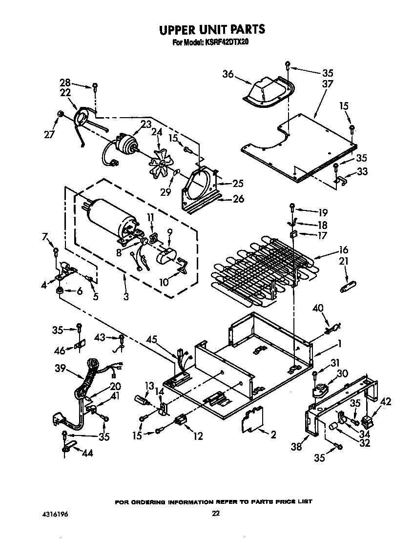 KitchenAid KSRF42DTX20 upper unit diagram
