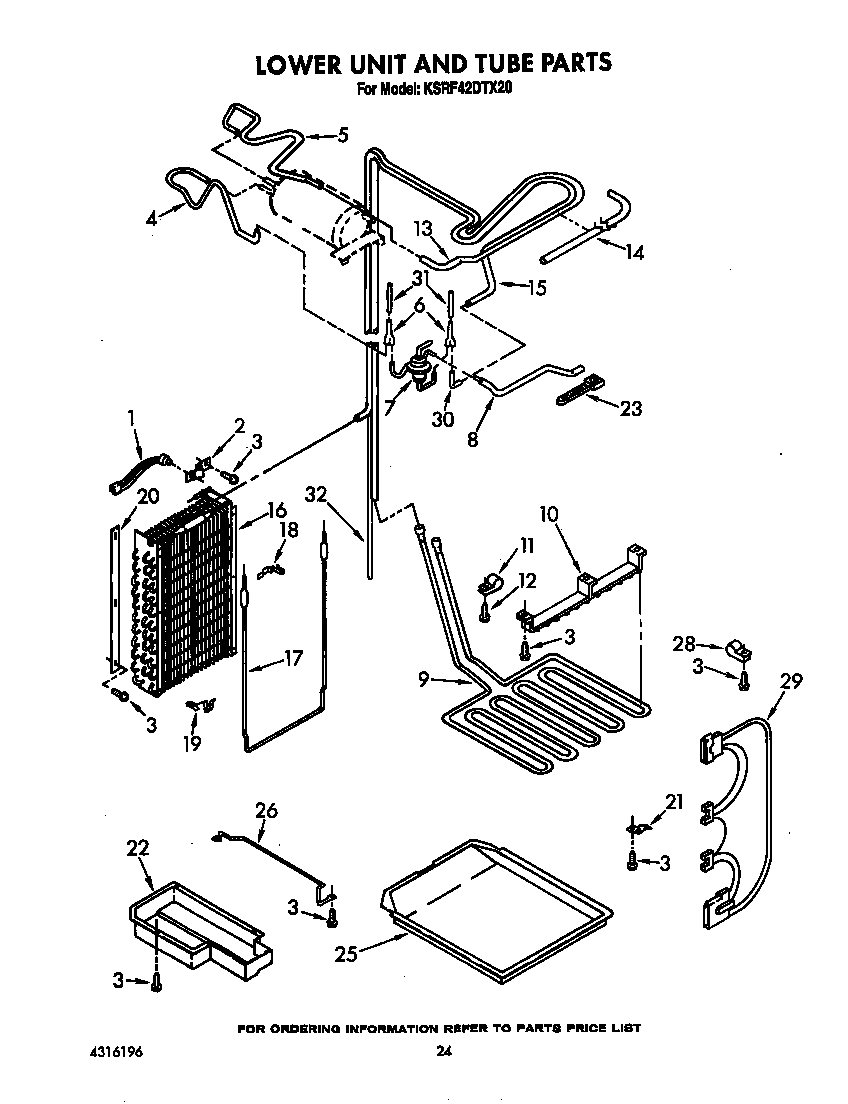 KitchenAid KSRF42DTX20 lower unit and tube diagram
