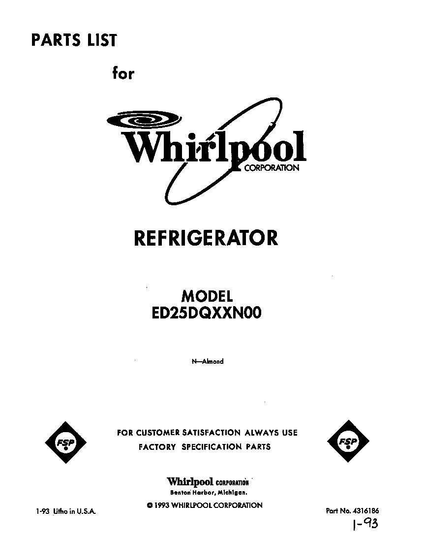 Whirlpool ED25DQXXN00 front cover diagram