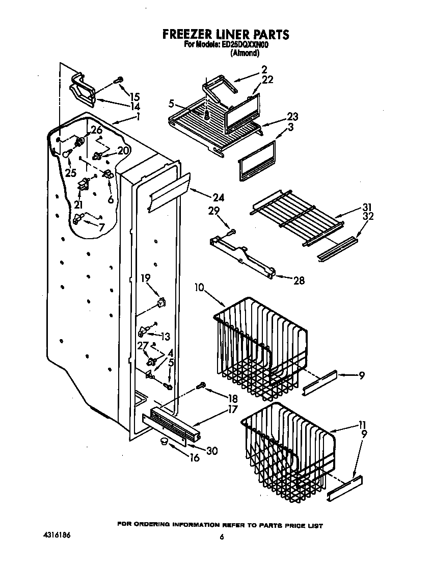 Whirlpool ED25DQXXN00 freezer liner diagram