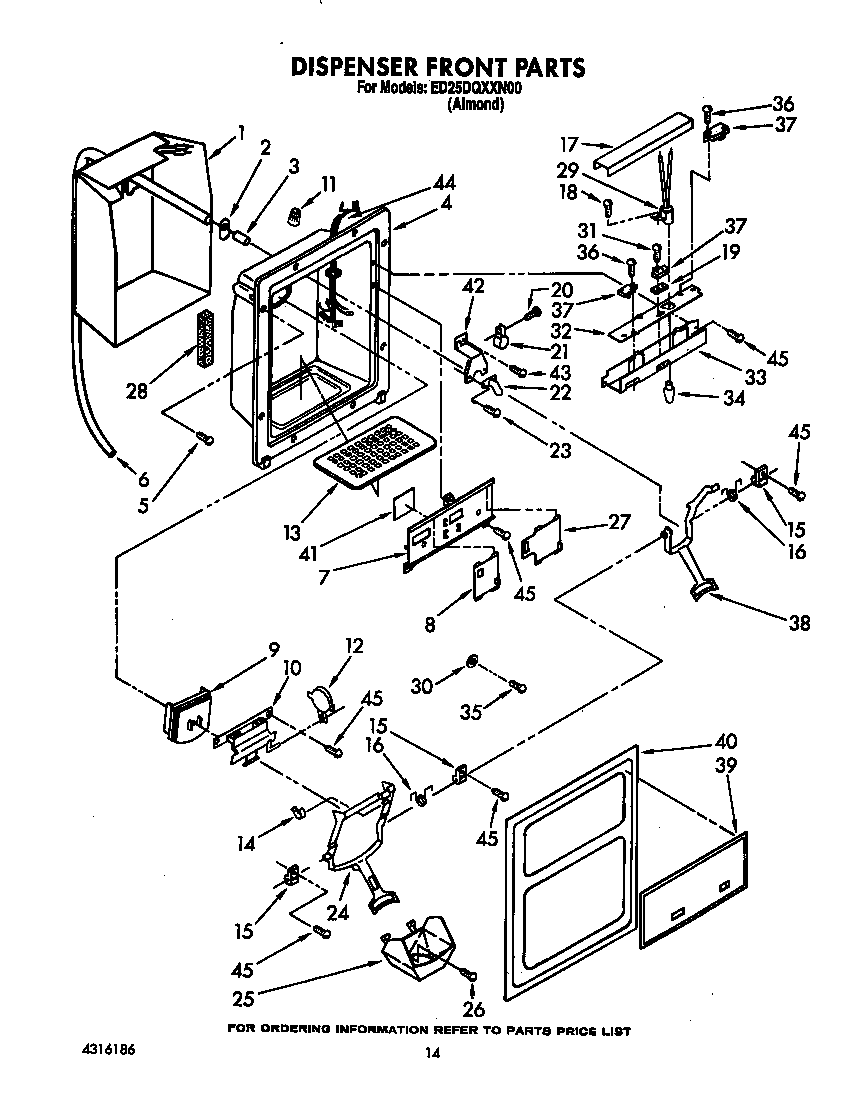 Whirlpool ED25DQXXN00 dispenser front diagram