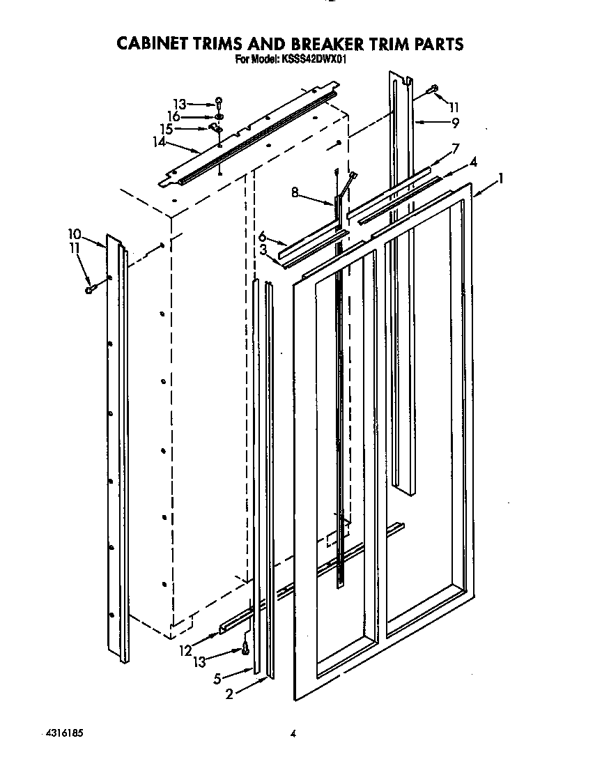 KitchenAid KSSS42DWX01 cabinet trims and breaker trim diagram
