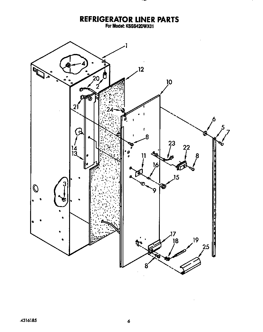 KitchenAid KSSS42DWX01 refrigerator liner diagram