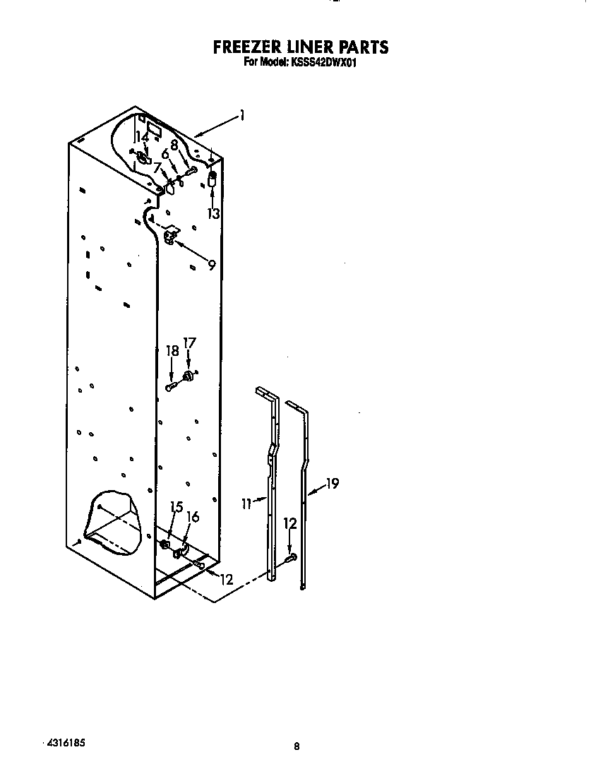 KitchenAid KSSS42DWX01 freezer liner diagram