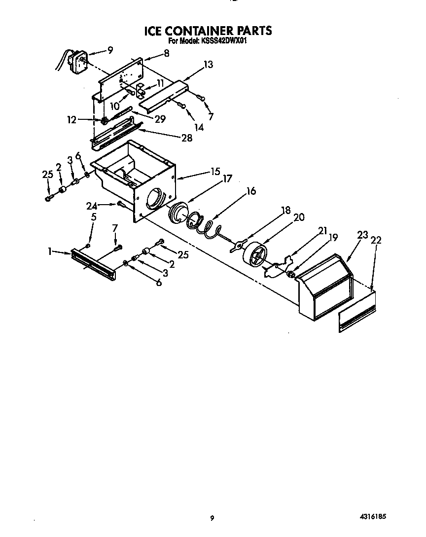 KitchenAid KSSS42DWX01 ice container diagram