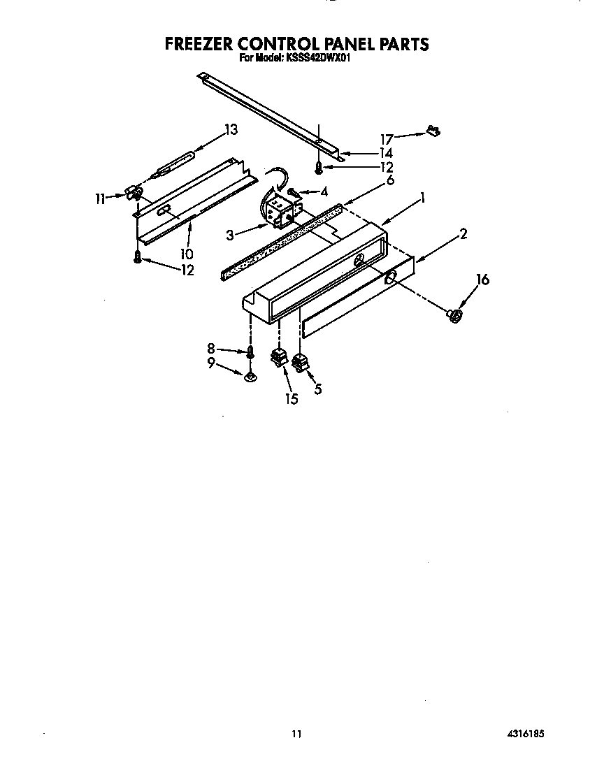 KitchenAid KSSS42DWX01 freezer control panel diagram