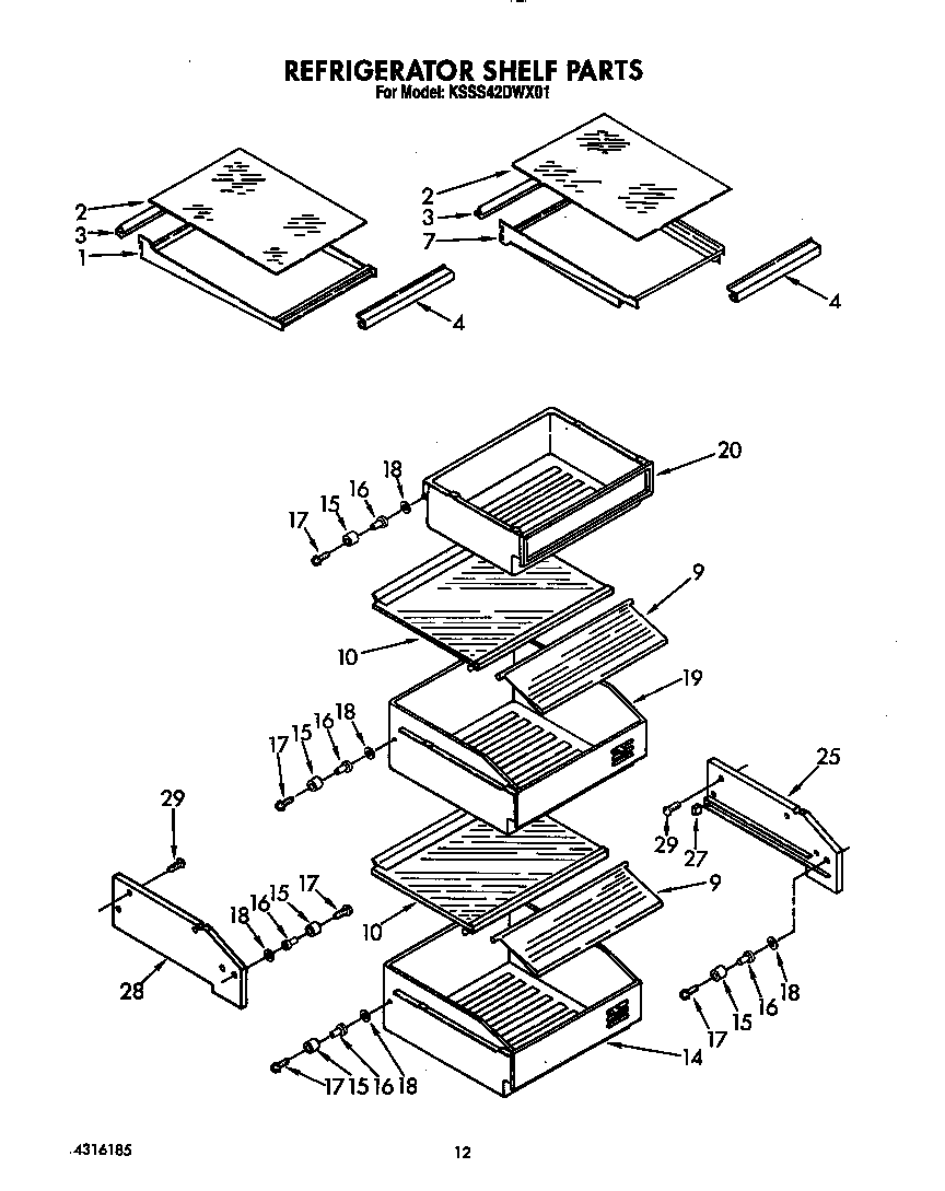 KitchenAid KSSS42DWX01 refrigerator shelf diagram