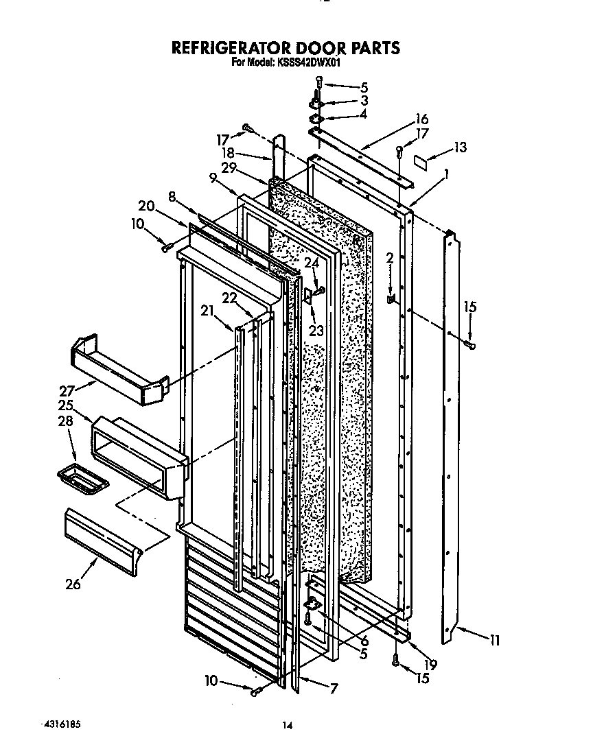 KitchenAid KSSS42DWX01 refrigerator door diagram