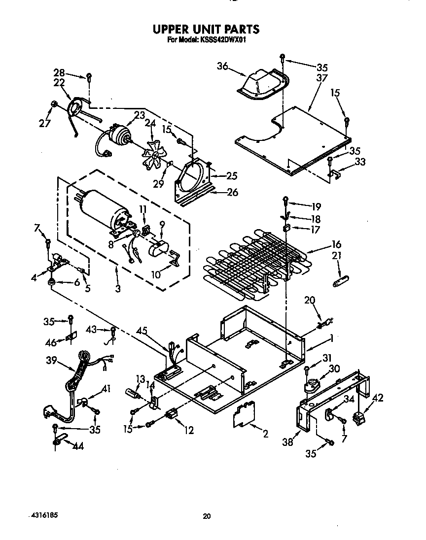 KitchenAid KSSS42DWX01 upper unit diagram