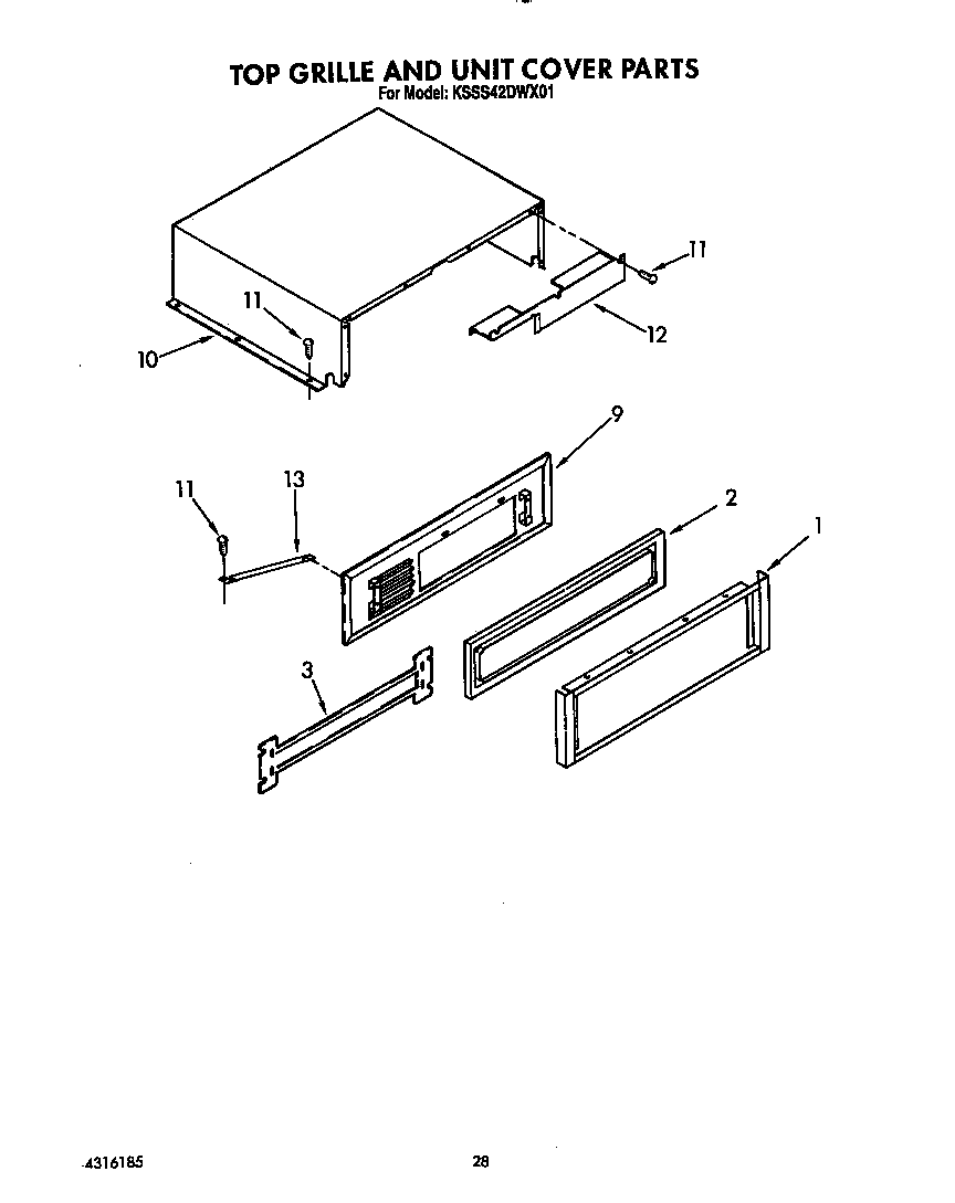 KitchenAid KSSS42DWX01 top grille and unit cover diagram