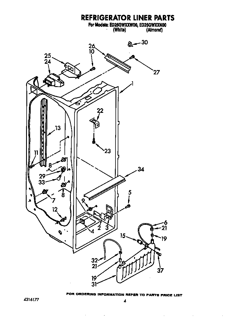 Whirlpool ED25GWXXW00 refrigerator liner diagram