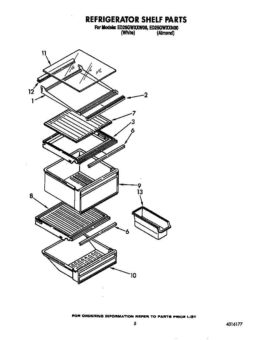 Whirlpool ED25GWXXW00 refrigerator shelf diagram